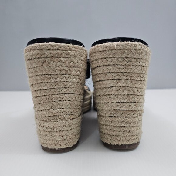 NEW Jack Rogers Rowan Wedge Women 11 Black Leather Thong Jute Sandal Espadrille - Picture 9 of 13